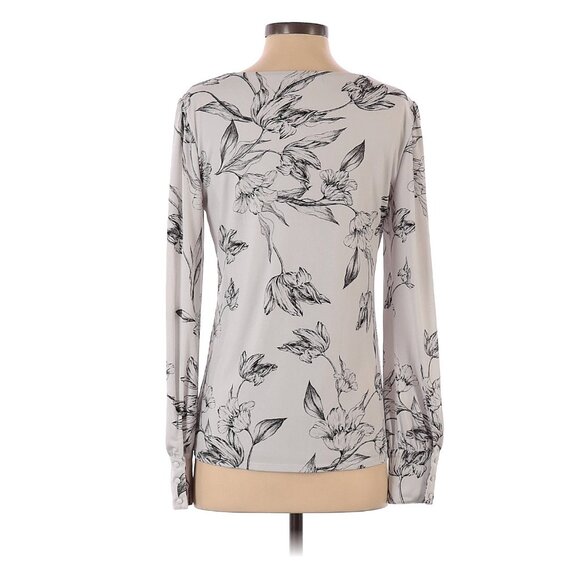 White House Black Market Floral Print V-Neck Top Size S Long Sleeve Shirt Blouse - Picture 2 of 5